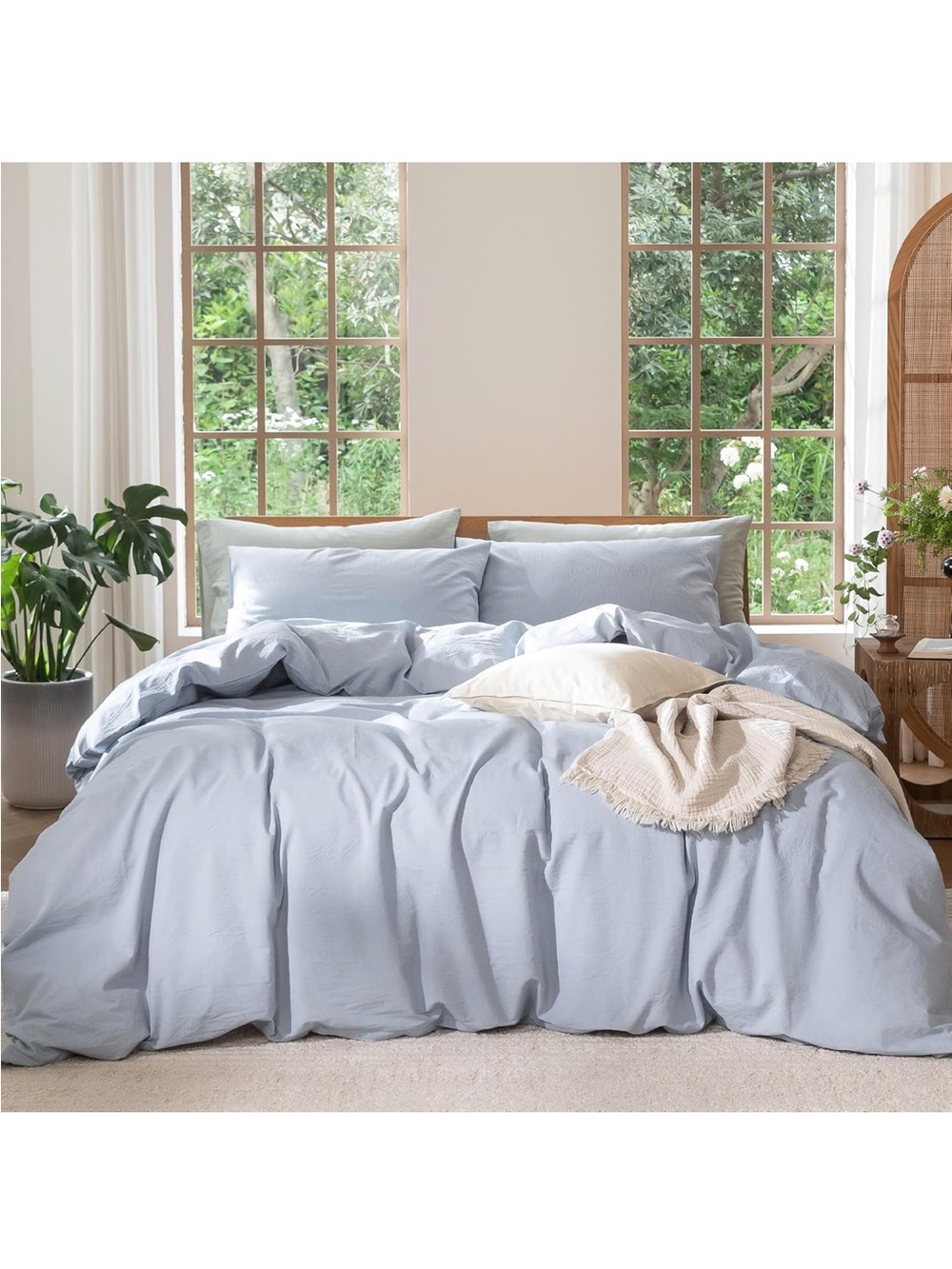 NEW MooMee 100% Washed Cotton Bedding Duvet Cover Set. Cornflower Blue, King